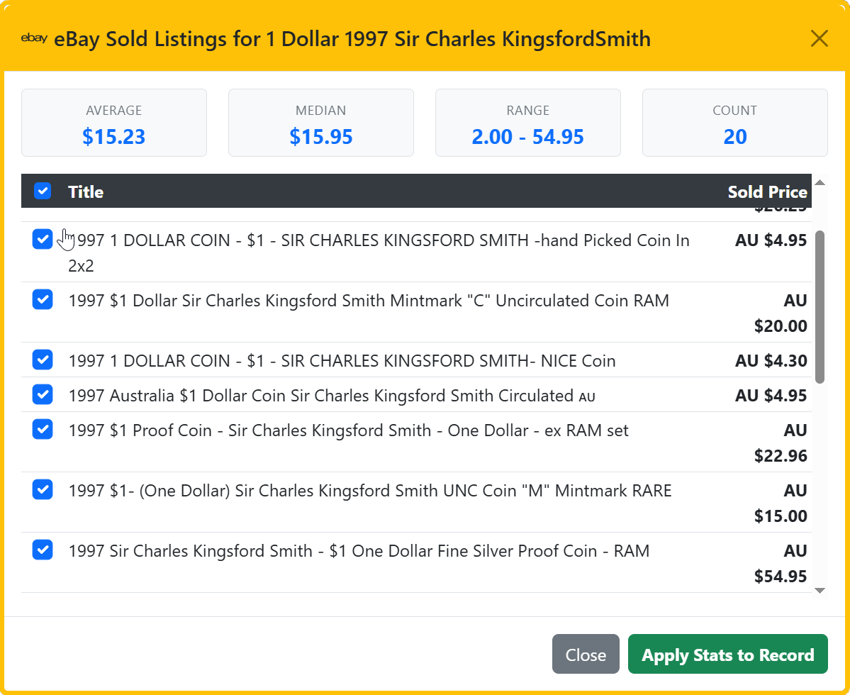 CoinData Raw eBay Sold Data